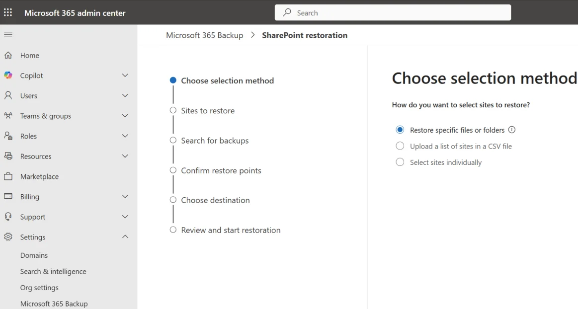 Λεπτομερής επαναφορά αντιγράφων ασφαλείας του Microsoft 365
